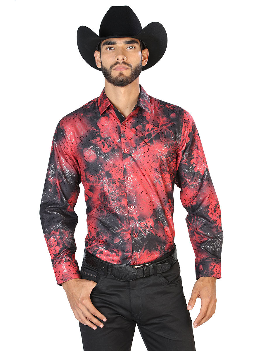 Camisa informal roja de manga larga 43828