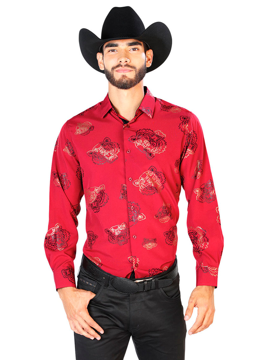 Camisa informal roja de manga larga 43829
