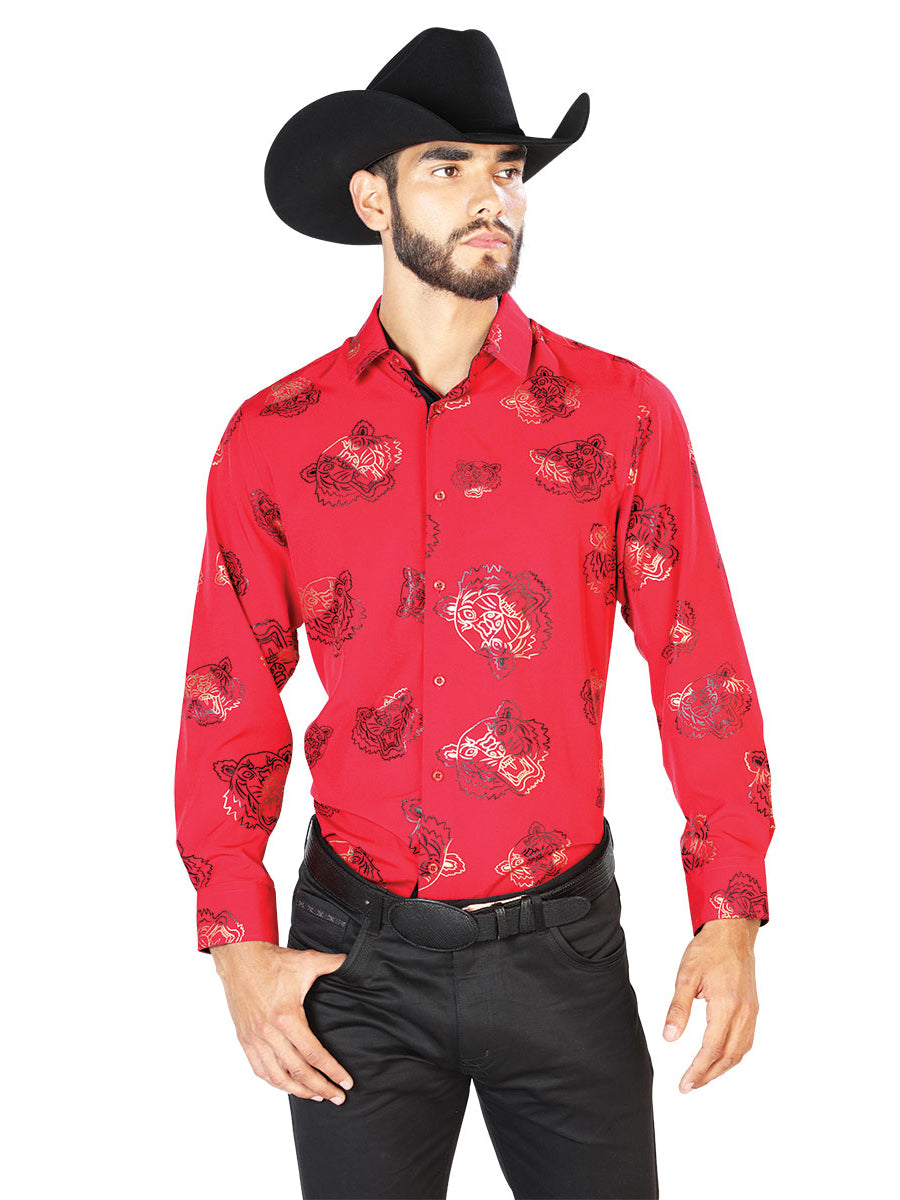 Camisa informal roja de manga larga 43840