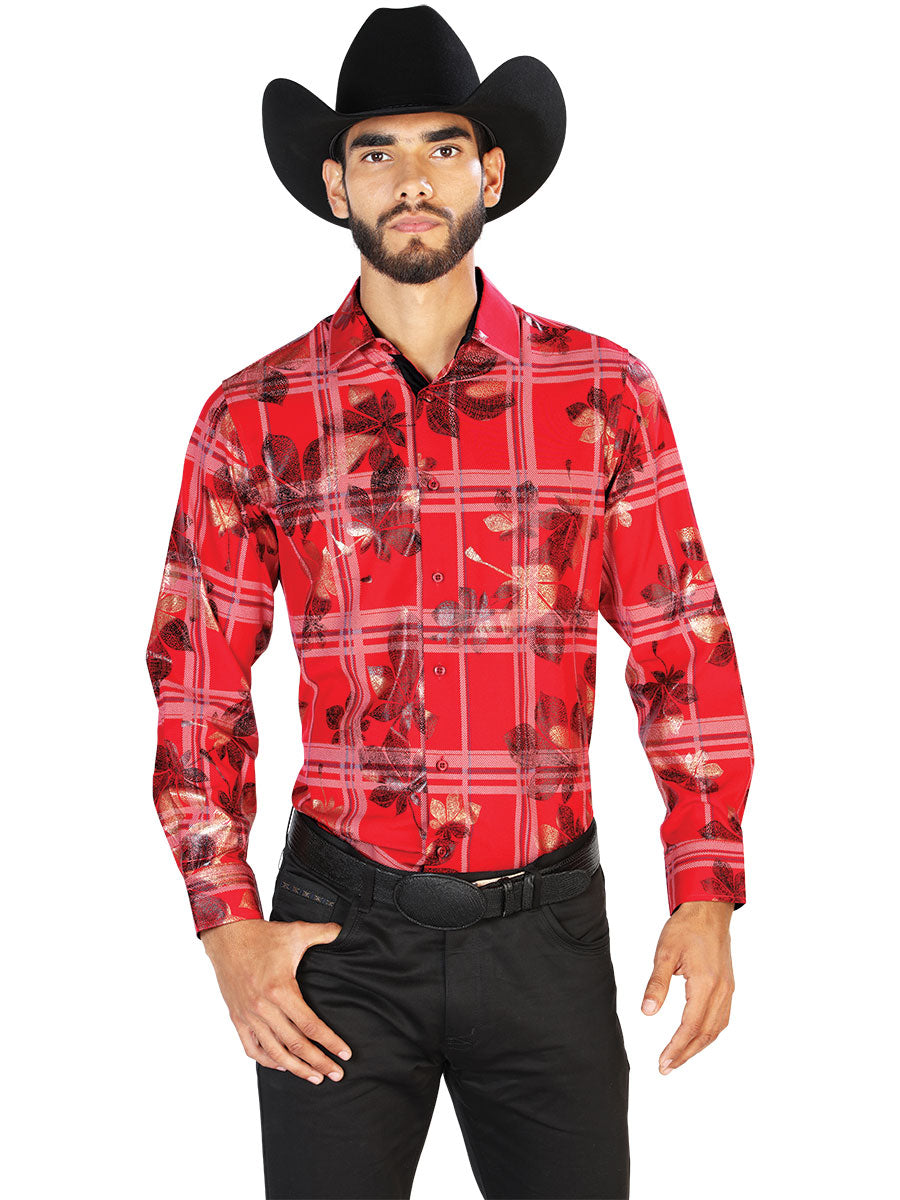 Camisa casual roja de manga larga 43844