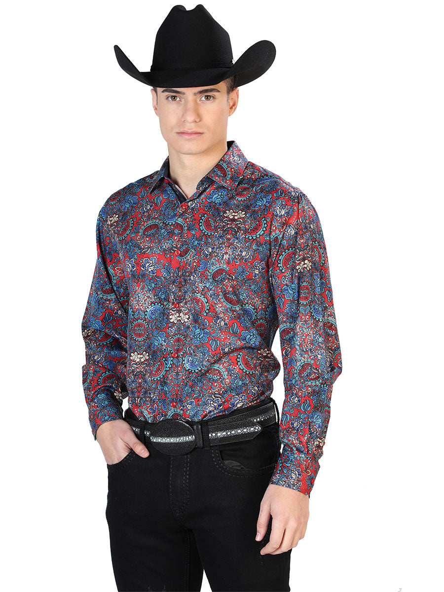 Camisa informal roja de manga larga 43867