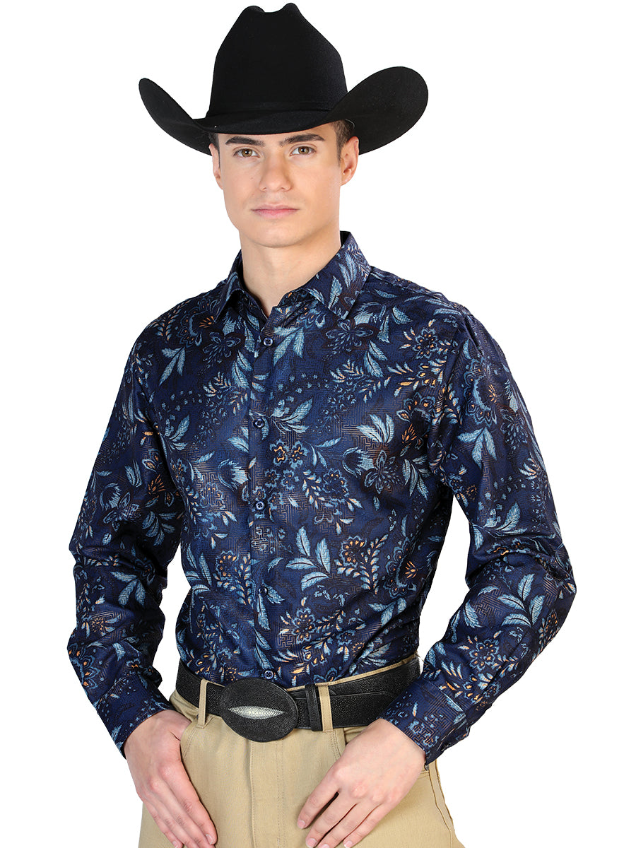 Camisa informal de manga larga azul marino 43870