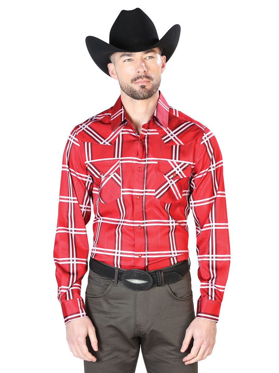 Camisa informal de manga larga roja con rayas 43928