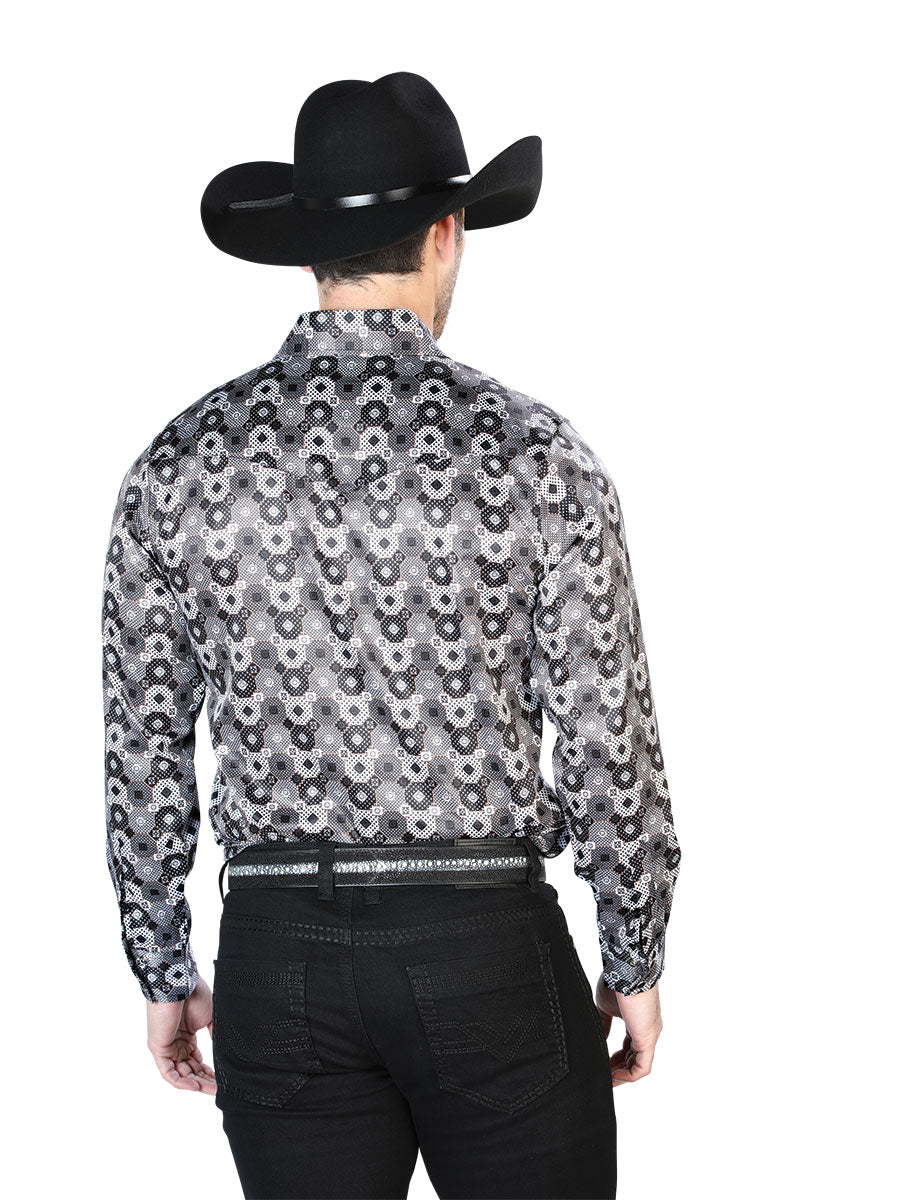 Camisa informal de manga larga negra y gris 43939