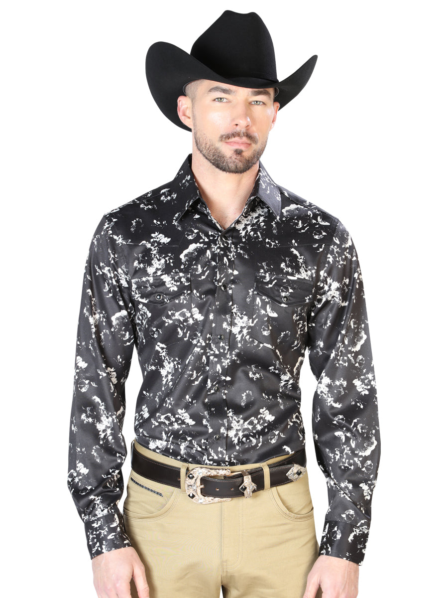 Black And Beige Casual Long Sleeve Shirt 43946