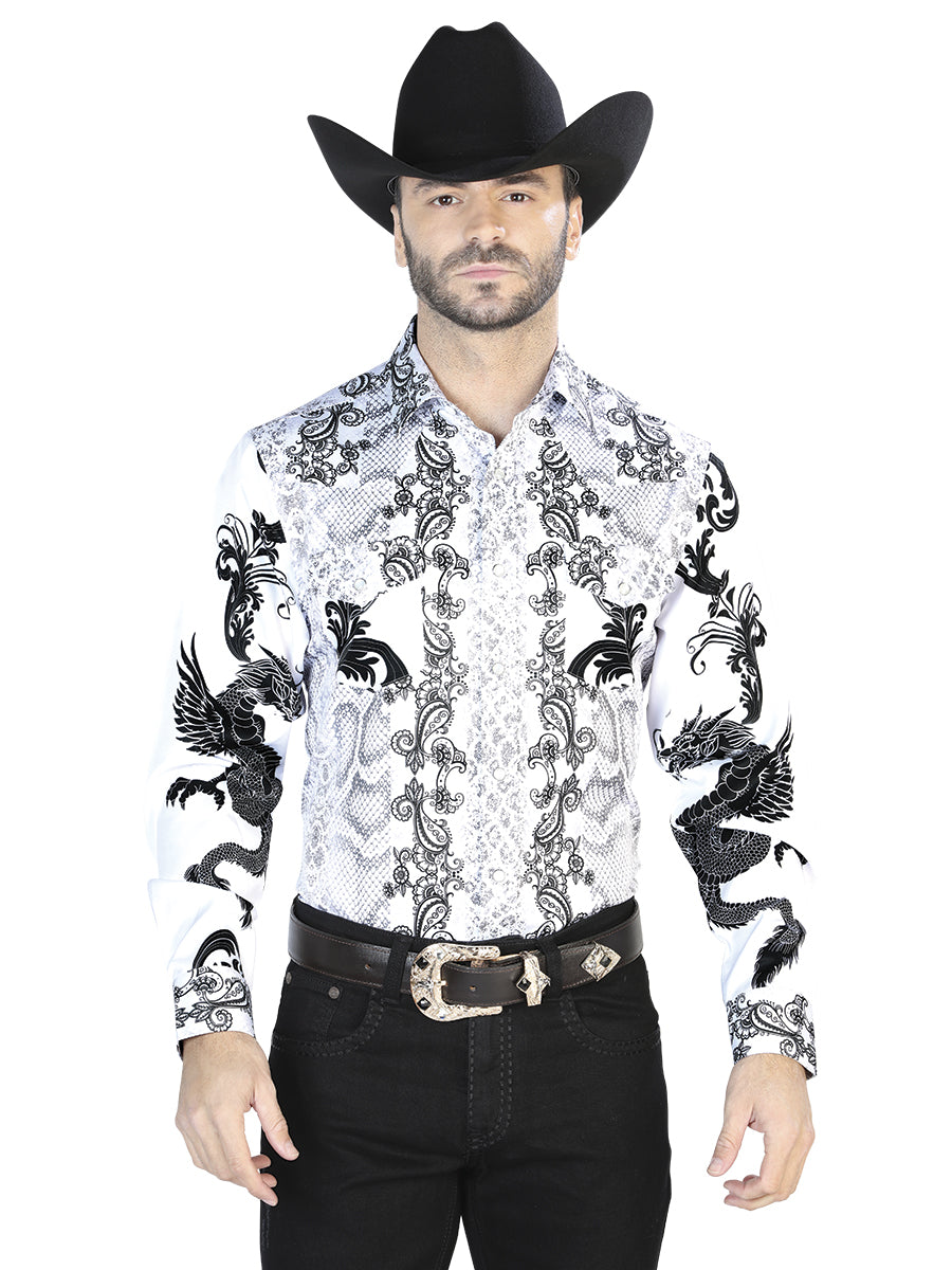 Camisa informal de manga larga blanca y negra 44066