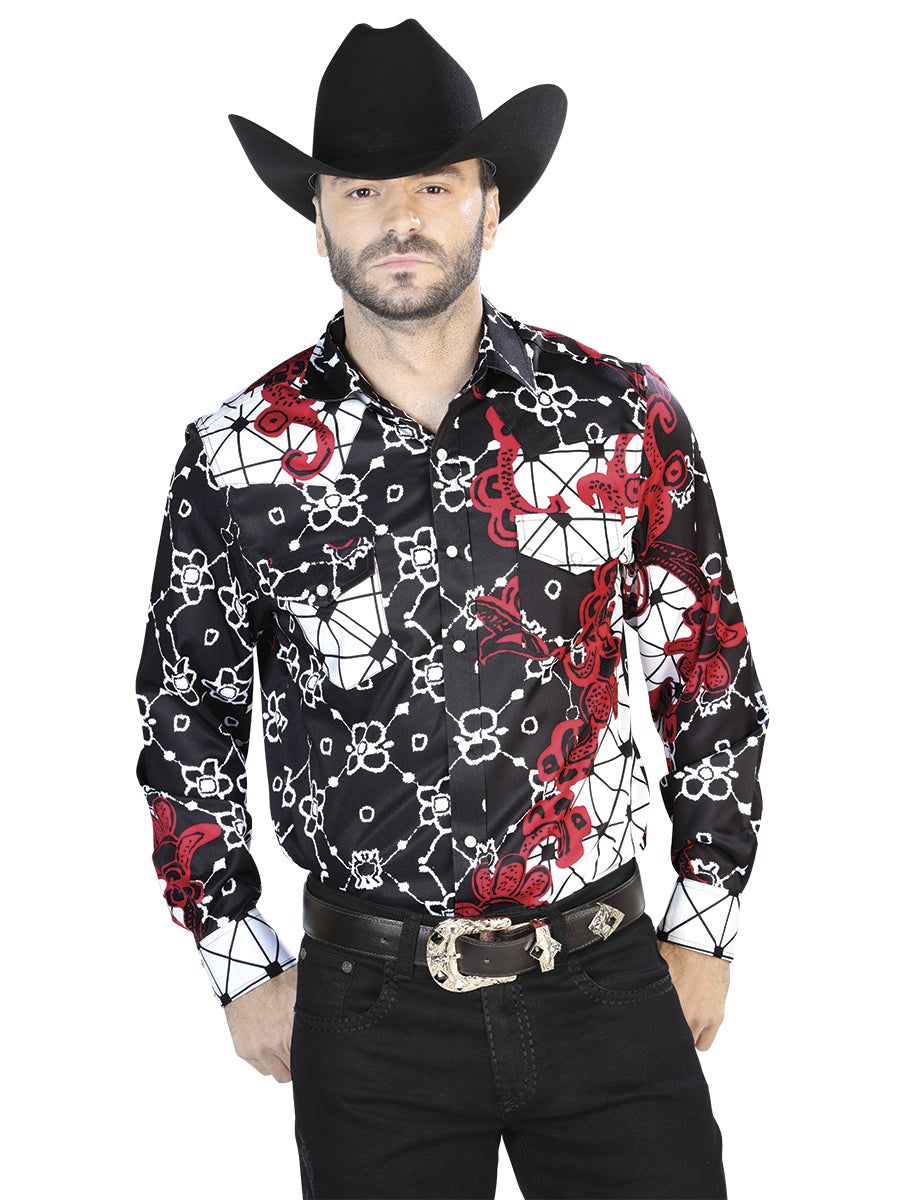 Camisa casual de manga larga negra y roja 44076