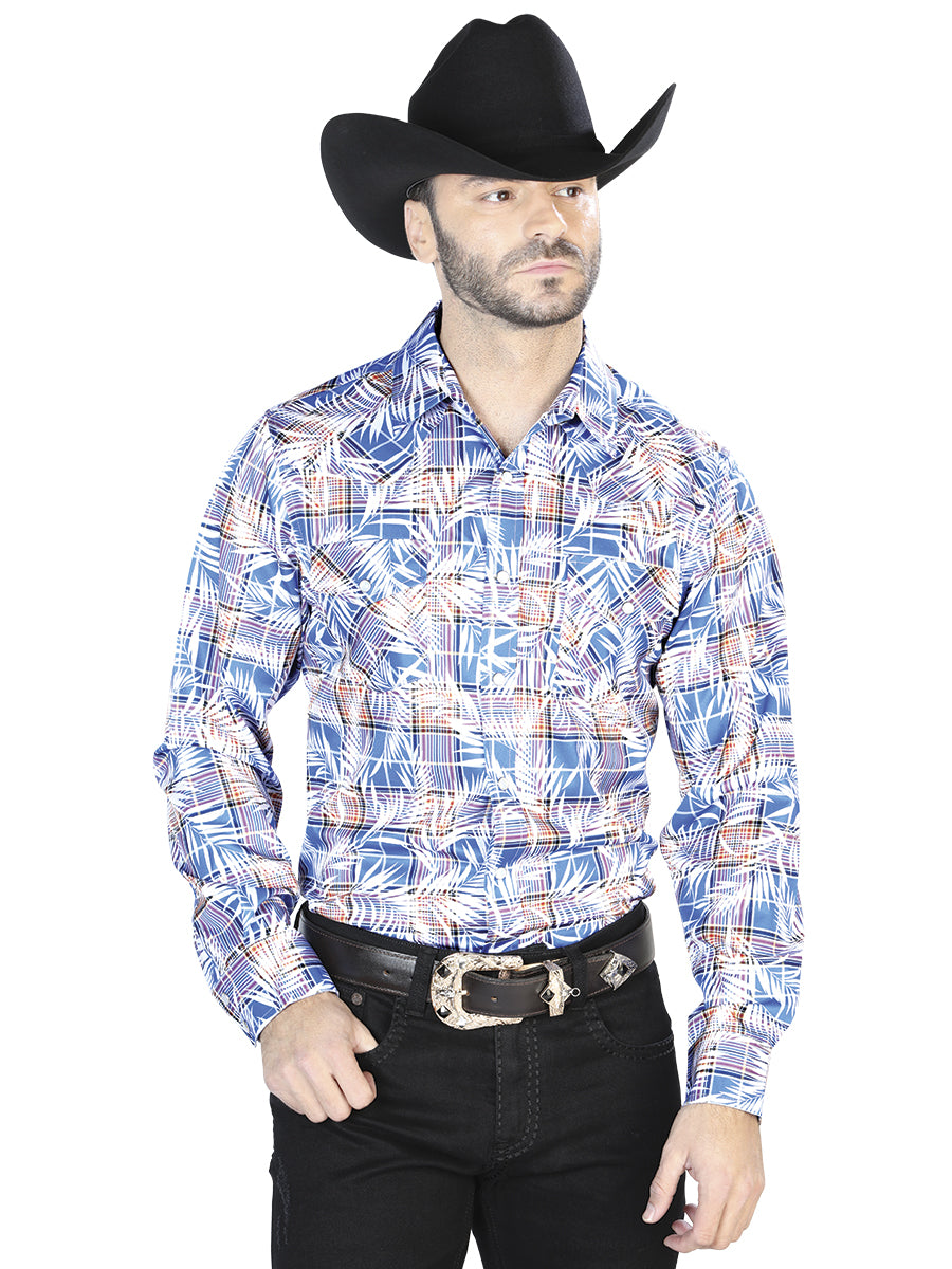 Blue And White Casual Long Sleeve Shirt 44086