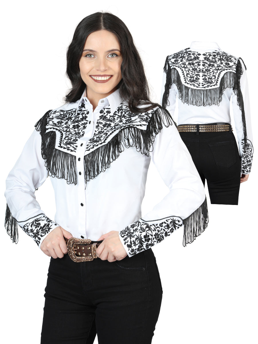 Blusa blanca bordada con flecos para mujer, estilo occidental, 44179