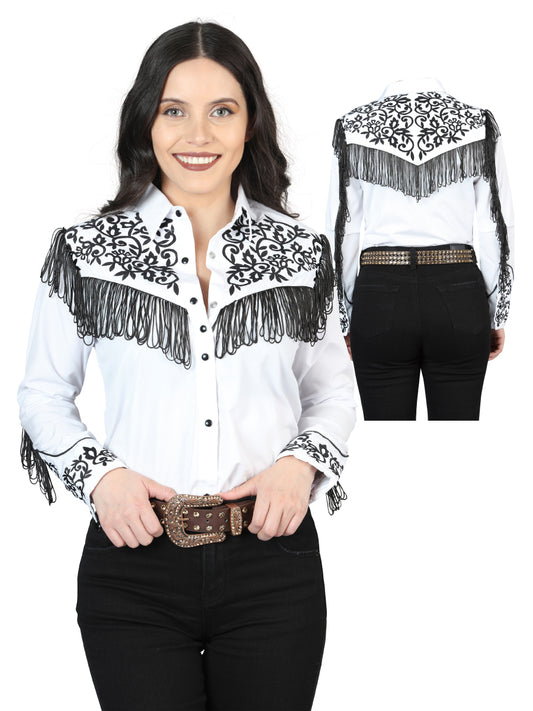 Blusa blanca bordada con flecos para mujer, estilo occidental, 44182