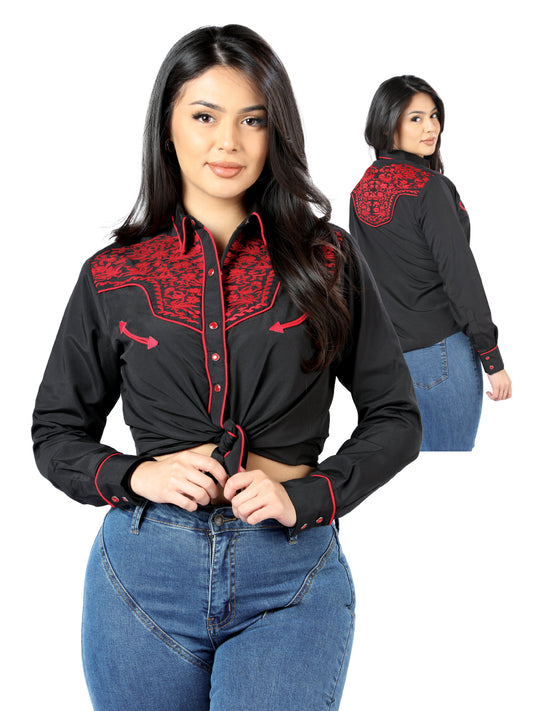 Blusa negra bordada estilo western para mujer 44186