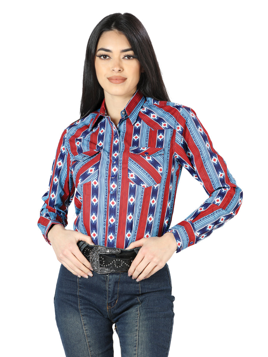 Camisa vaquera azul de manga larga para mujer 44213