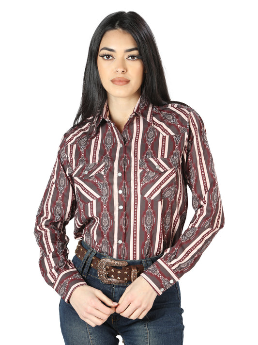 Camisa vaquera marrón de manga larga para mujer 44215