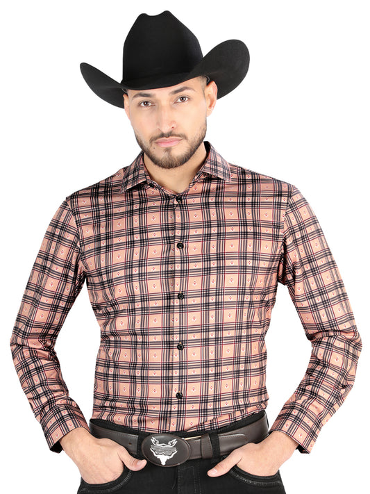El General - Camisa informal de manga larga - Beige/Negro 44697