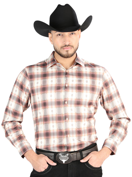 El General - Camisa informal de manga larga - Naranja/Beige 44699