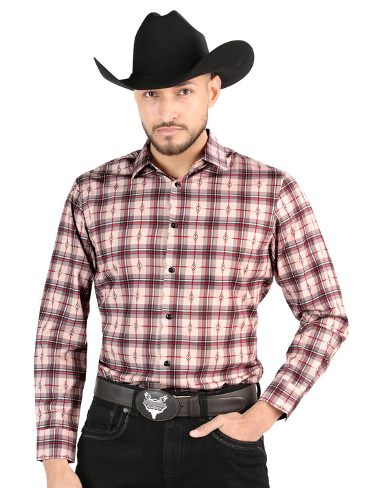 El General - Camisa informal de manga larga - Beige/Rojo 44711