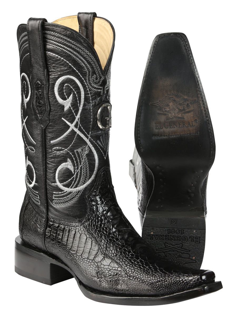 El General Men's Exotic Ostrich Leg Cowboy Boots - Black 45067