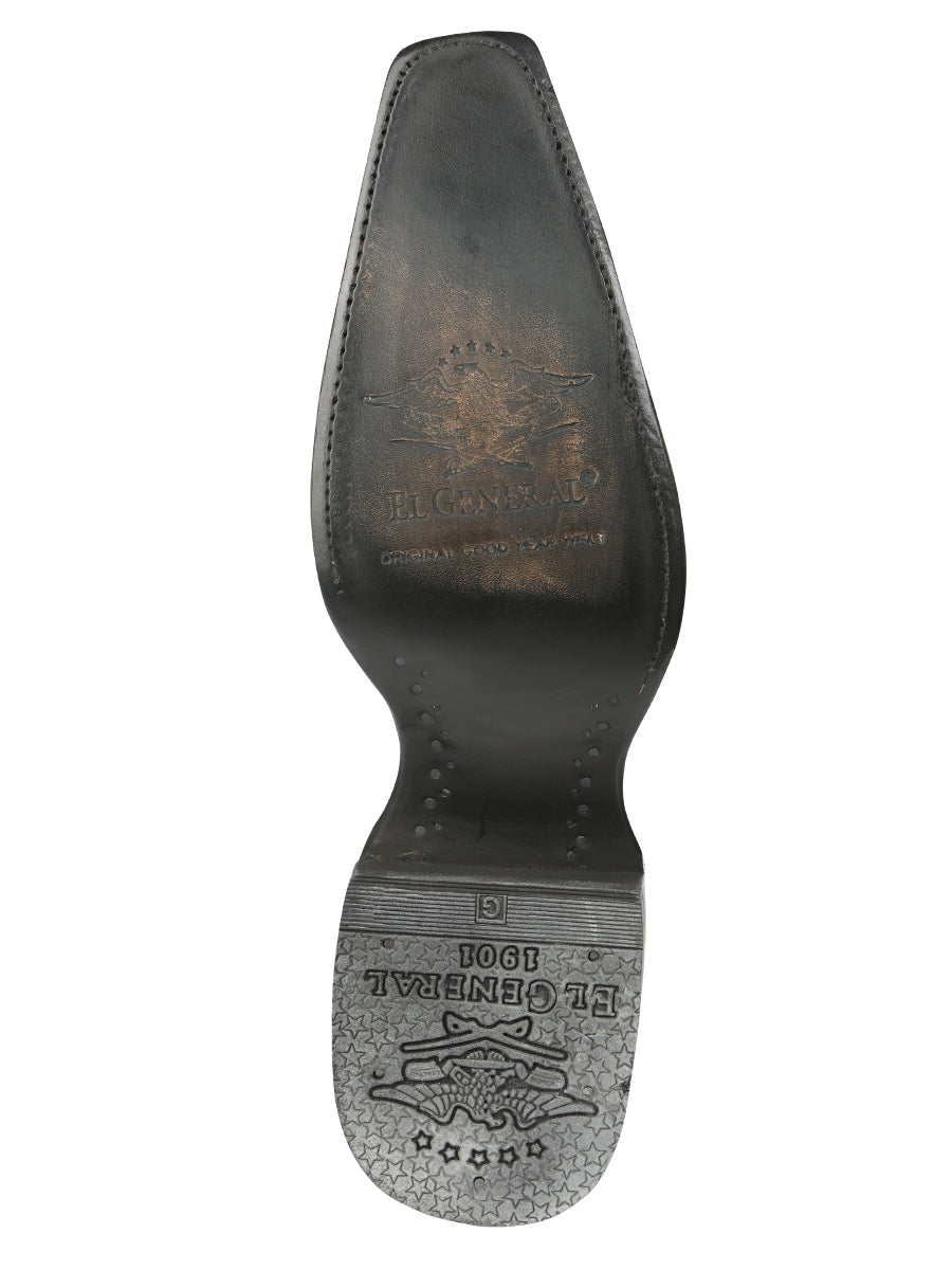 Botas vaqueras exóticas de El General para hombre, con diseño de panza de caimán, color negro 45078