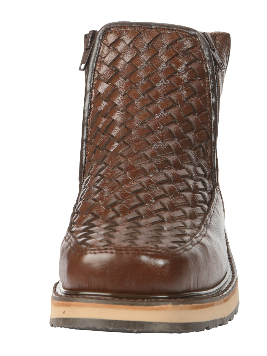 Botines tejidos marrones con cremallera para hombre El General 45184