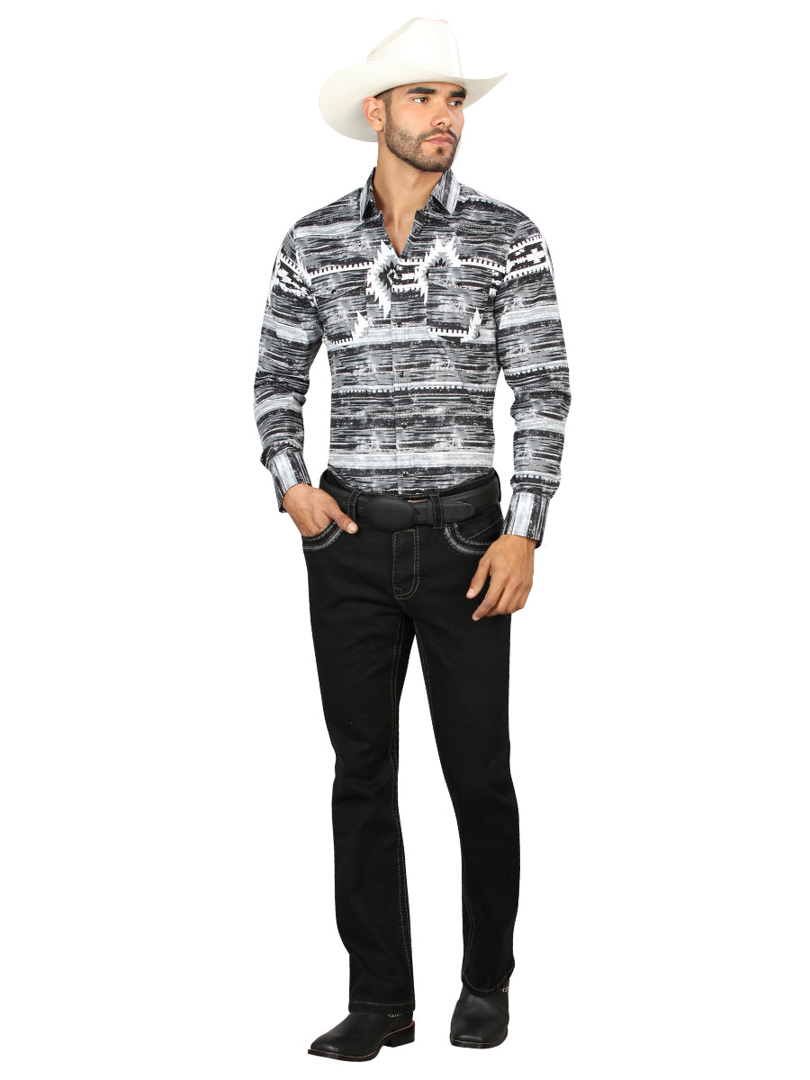 Pantalón vaquero negro Centenario para hombre con detalles bordados en gris 45311