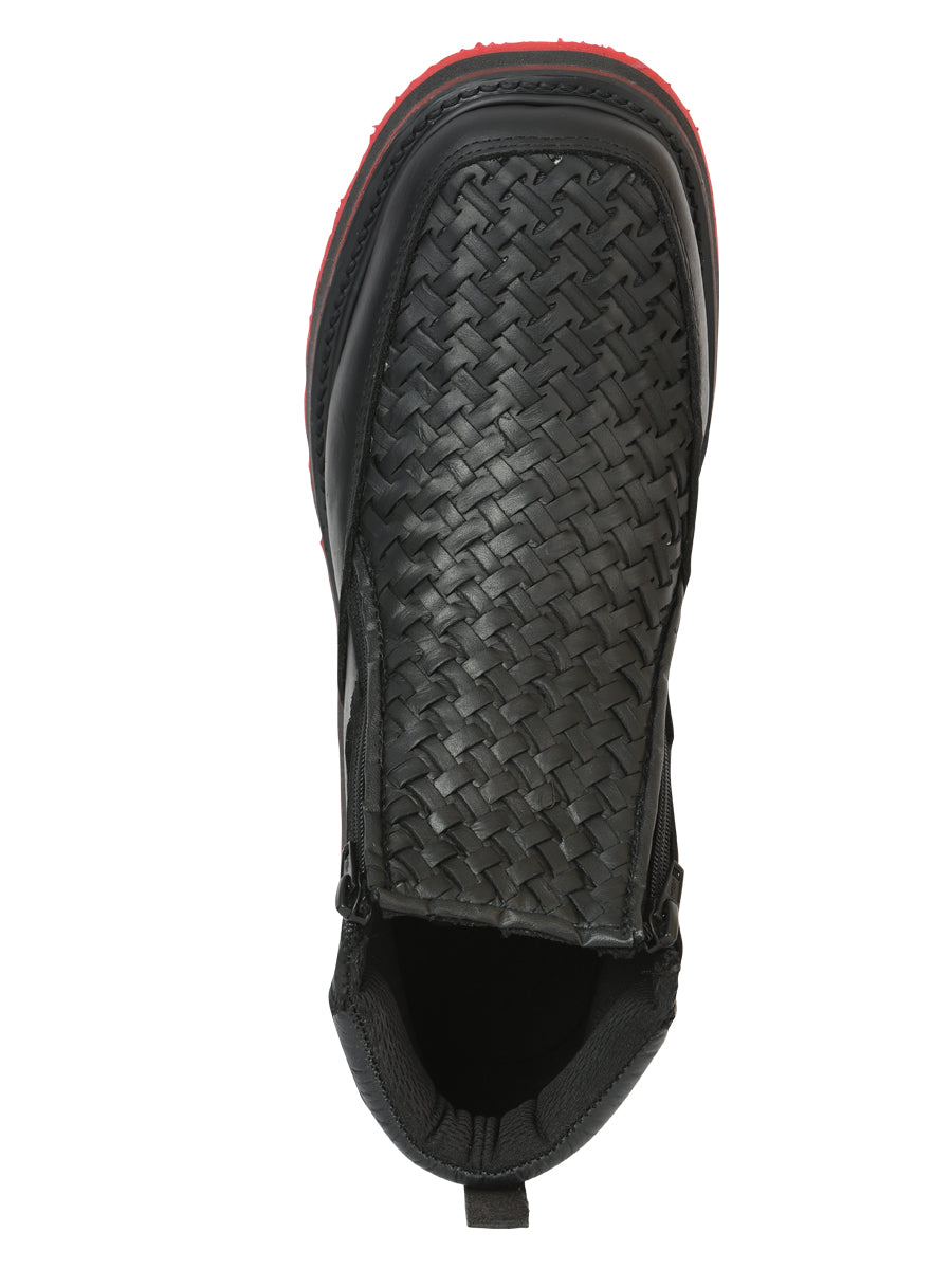 Zapato Sefeni con doble cremallera para hombre, piel auténtica, negro 45394