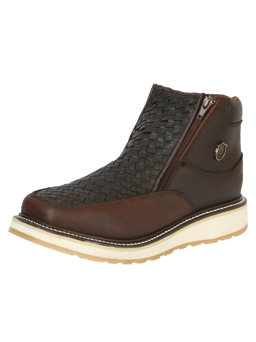 Sefeni Men’s Double Zipper Shoe Crazy Leather -Choco 45395