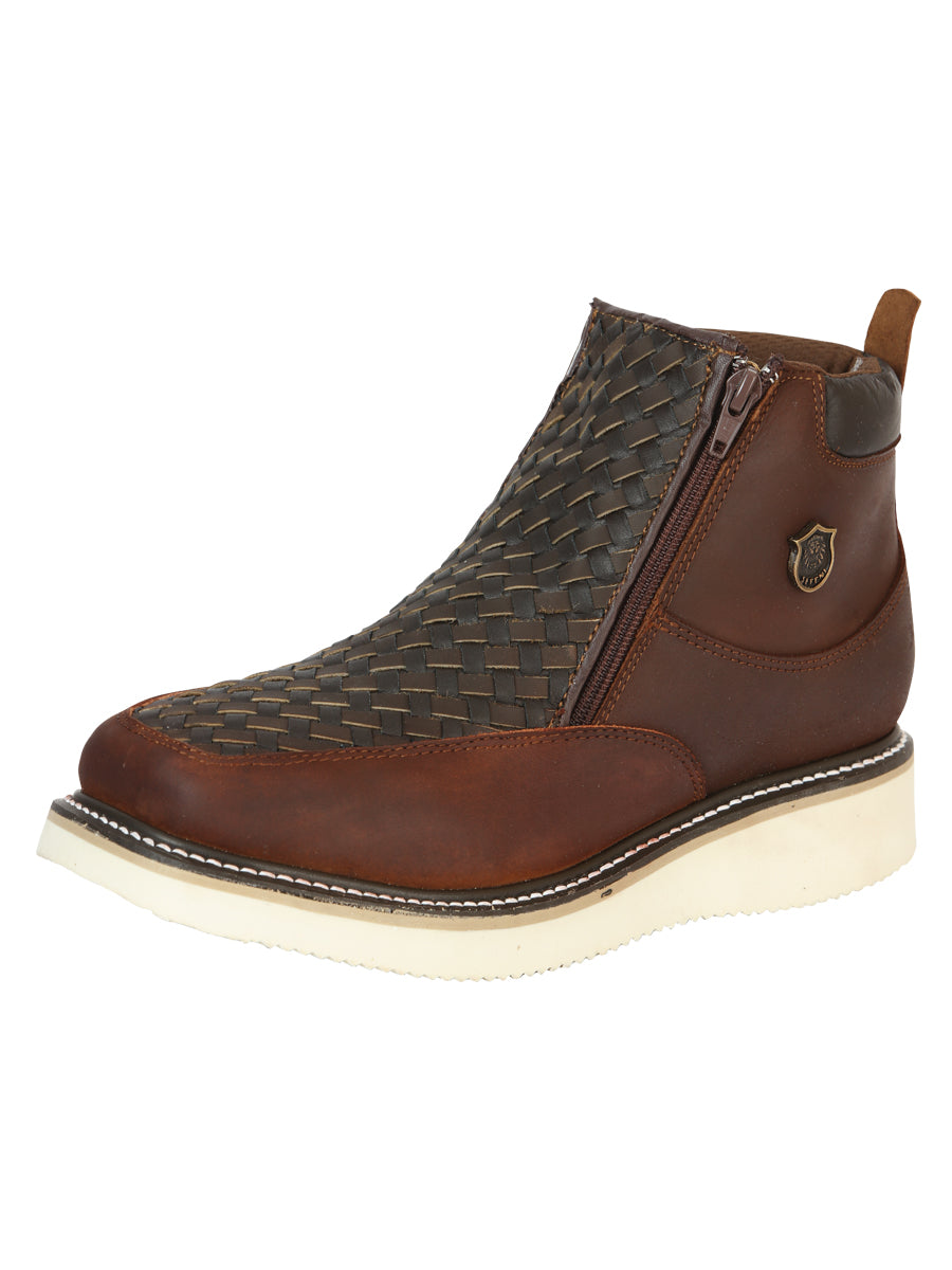 Zapato Sefeni con doble cremallera para hombre en piel Crazy Leather - Roble 45397