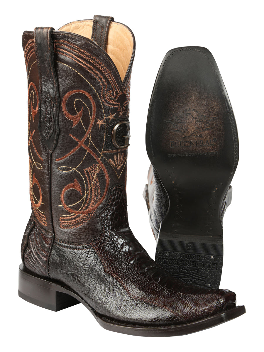 El General Men's Exotic Ostrich Leg Cowboy Boots - Brown 45511