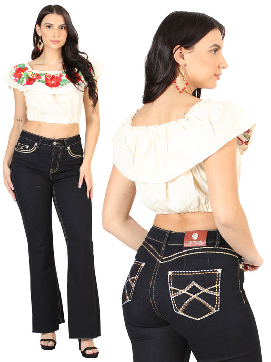 Vaqueros Centenario de corte acampanado azul medio para mujer 45544