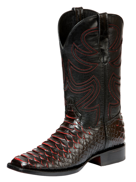 Bota de rodeo El General para hombre, imitación de pitón, negra y roja, 45565