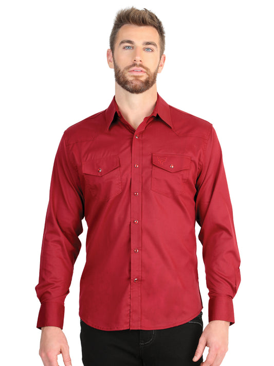 El General Men’s Long Sleeve Western Shirt - Red Stretch 45614