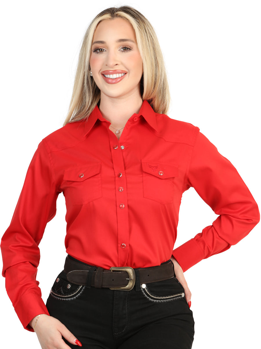 red women's dress shirt El General Women's Long Sleeve Western Shirt