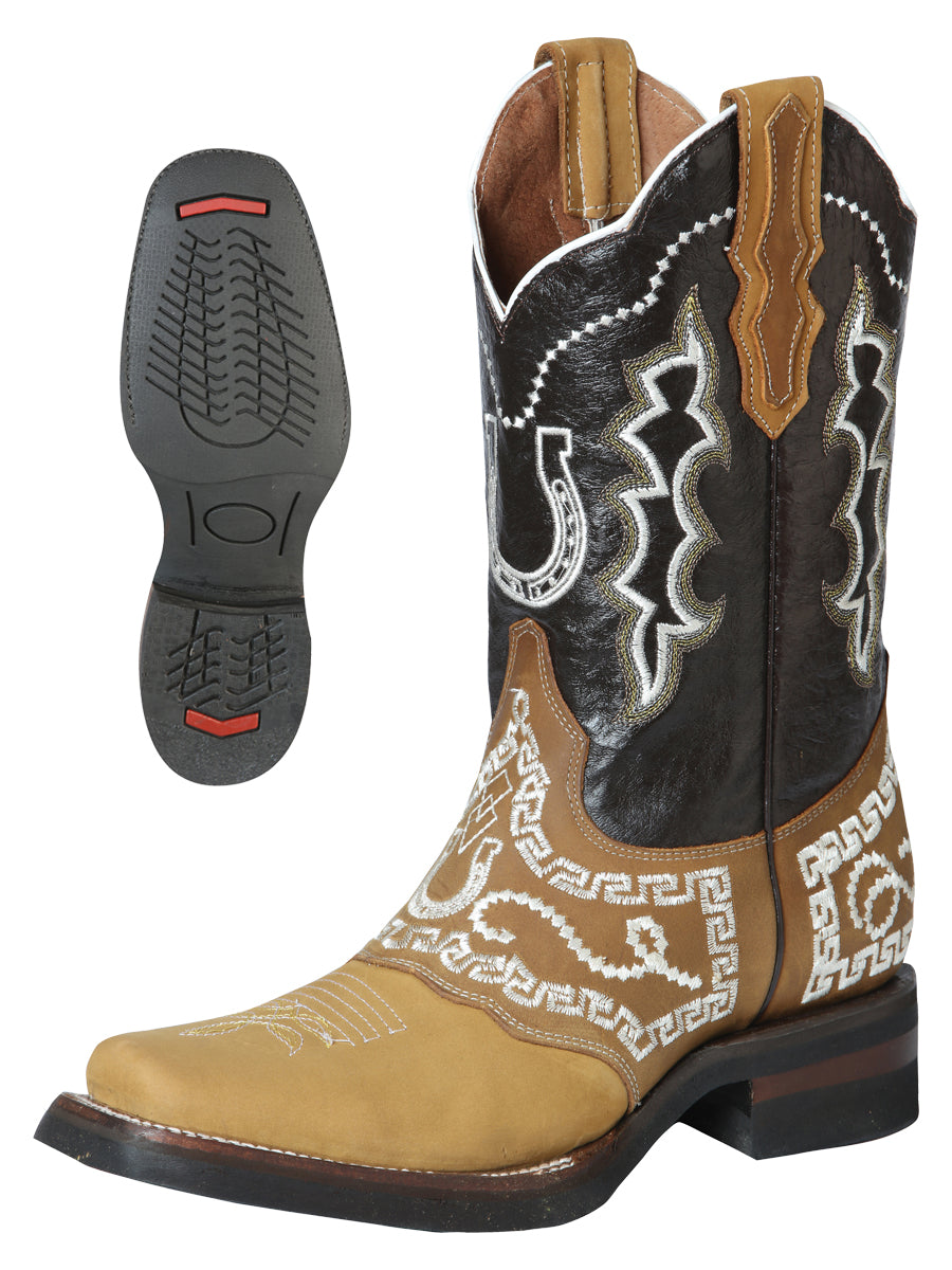 Bota de Rodeo El General - Nobuck Miel con Bordado 51111