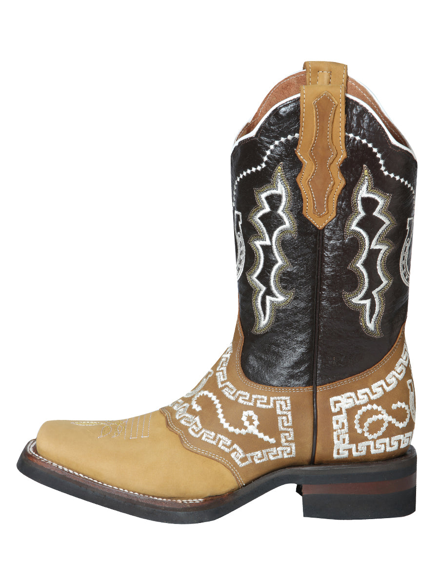 Bota de Rodeo El General - Nobuck Miel con Bordado 51111
