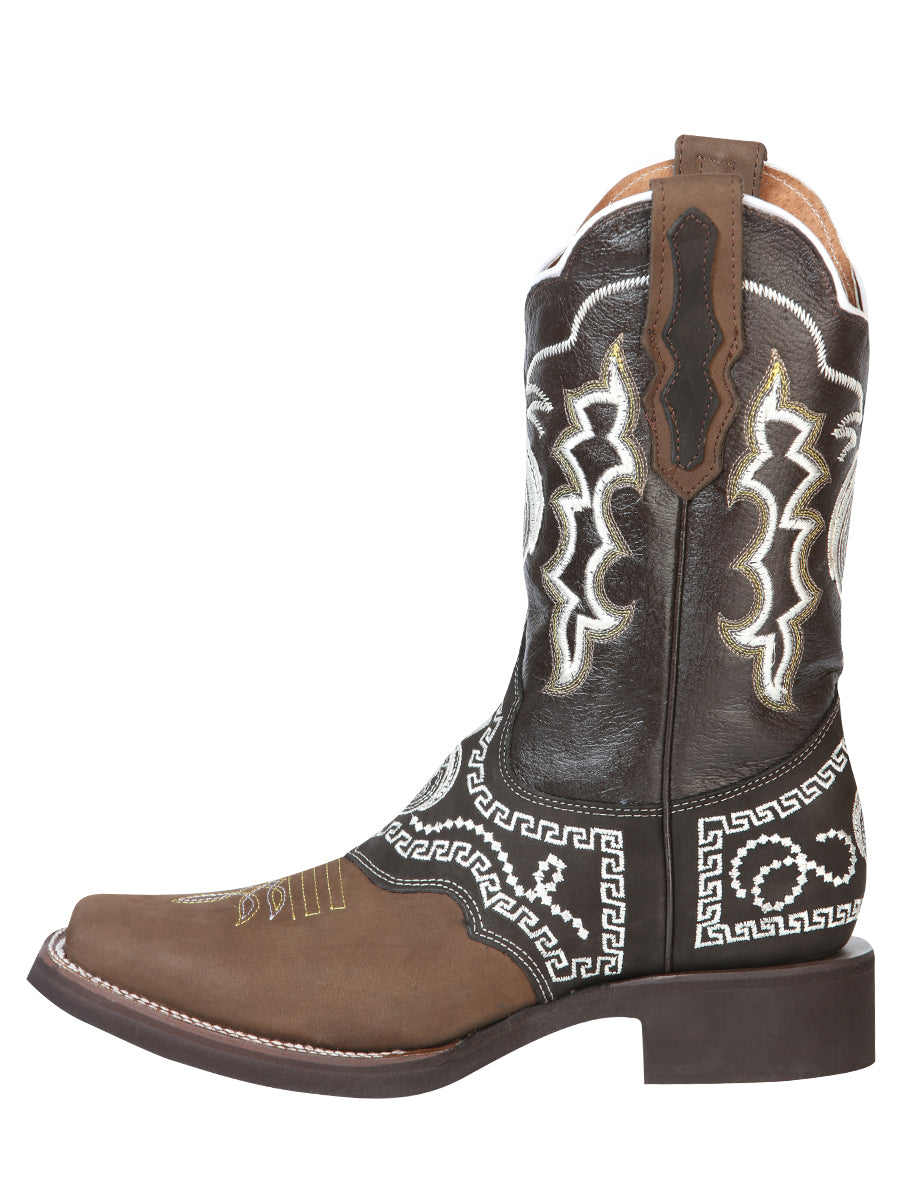 Bota de Rodeo El General - Nobuck Marrón Oscuro con Bordado 51117