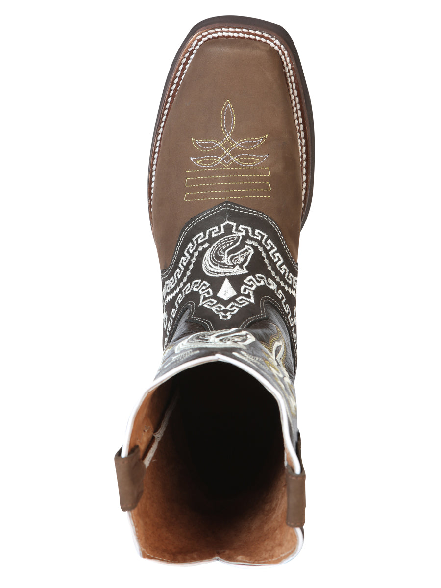 Bota de Rodeo El General - Nobuck Marrón Oscuro con Bordado 51117