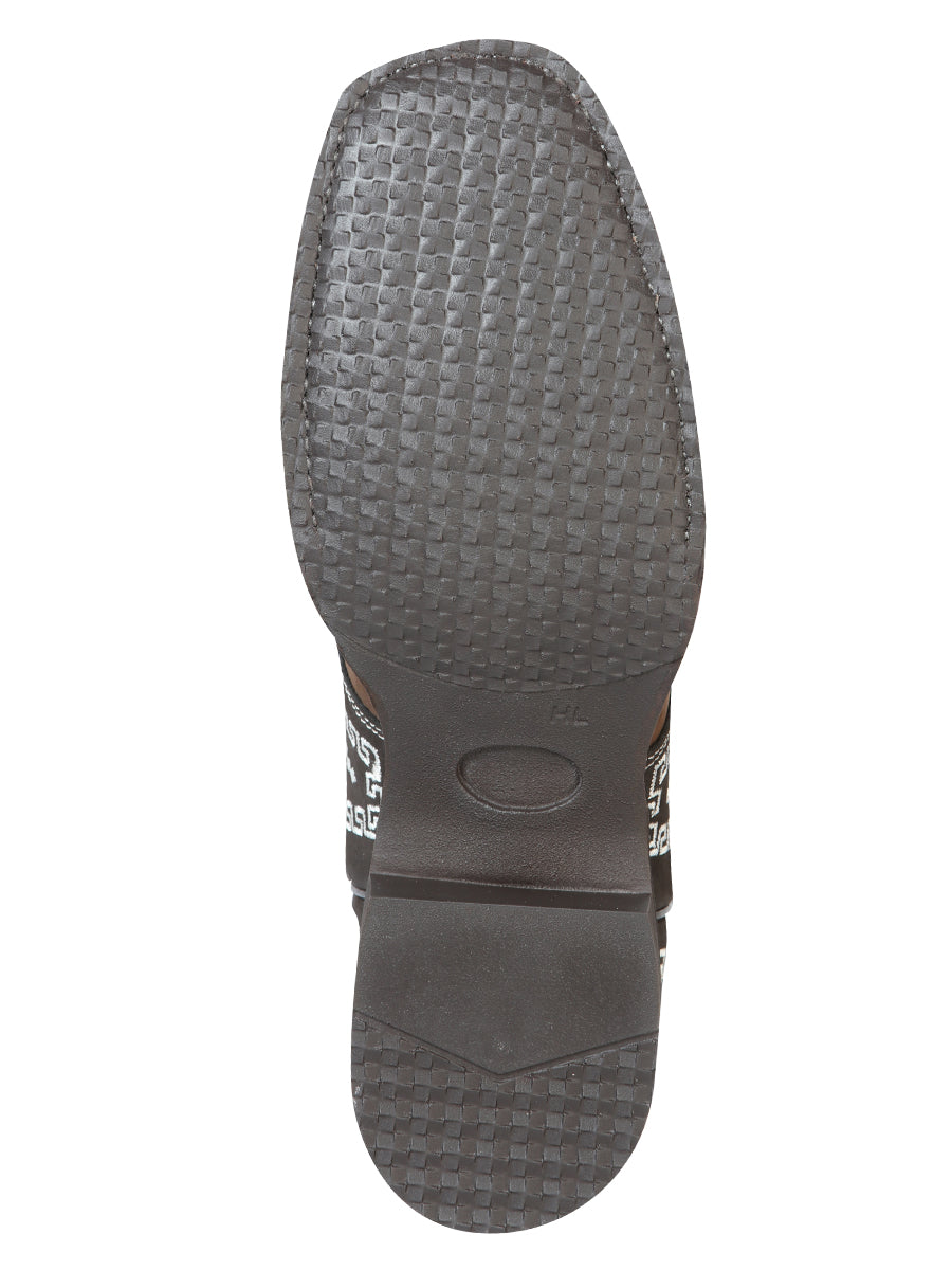 Bota de Rodeo El General - Nobuck Marrón Oscuro con Bordado 51117