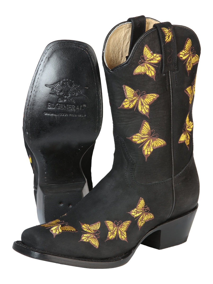 Bota de rodeo El General para mujer - Nobuck negro 51220