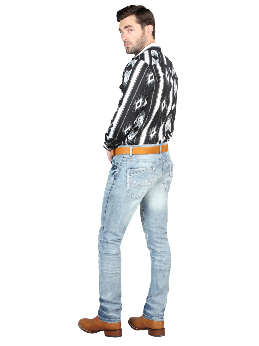 Pantalón elástico ajustado azul claro El Norteño 126632