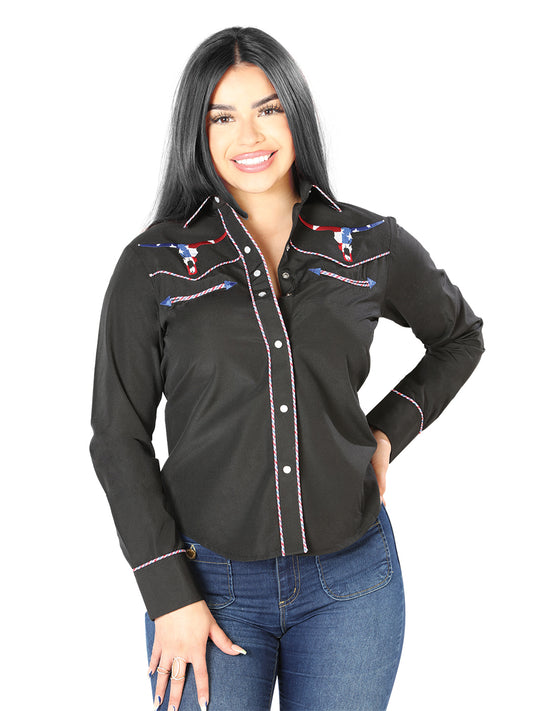 Blusa negra bordada estilo occidental para mujer 126680