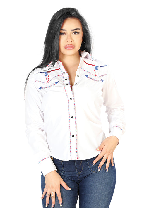 Blusa blanca bordada estilo occidental para mujer 126681