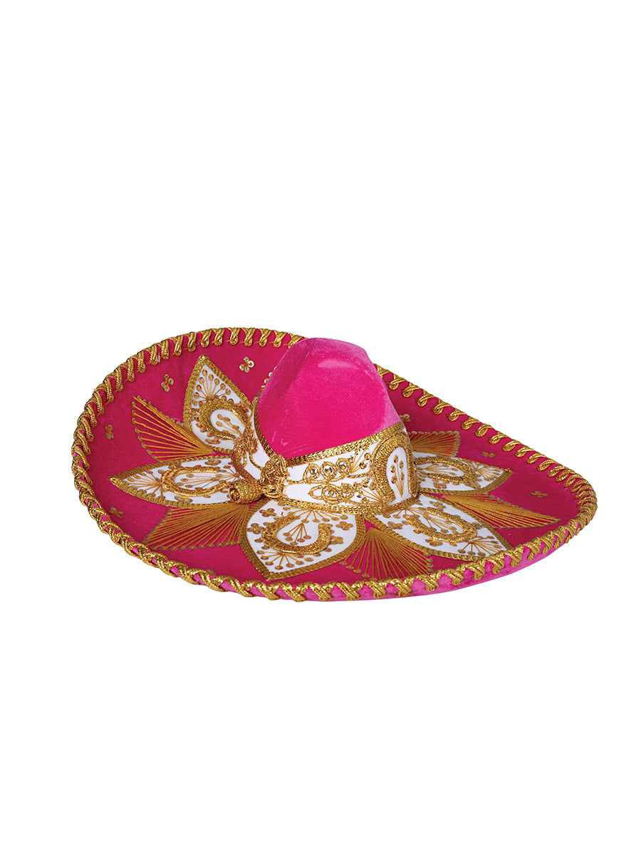 Sombrero Charro Mexicano para Adulto Terciopelo Fucsia/Dorado 600763