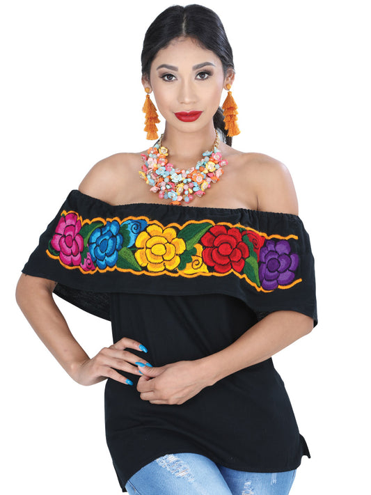 Blusa Bordada Artesanal 100% Algodón Negra 601435