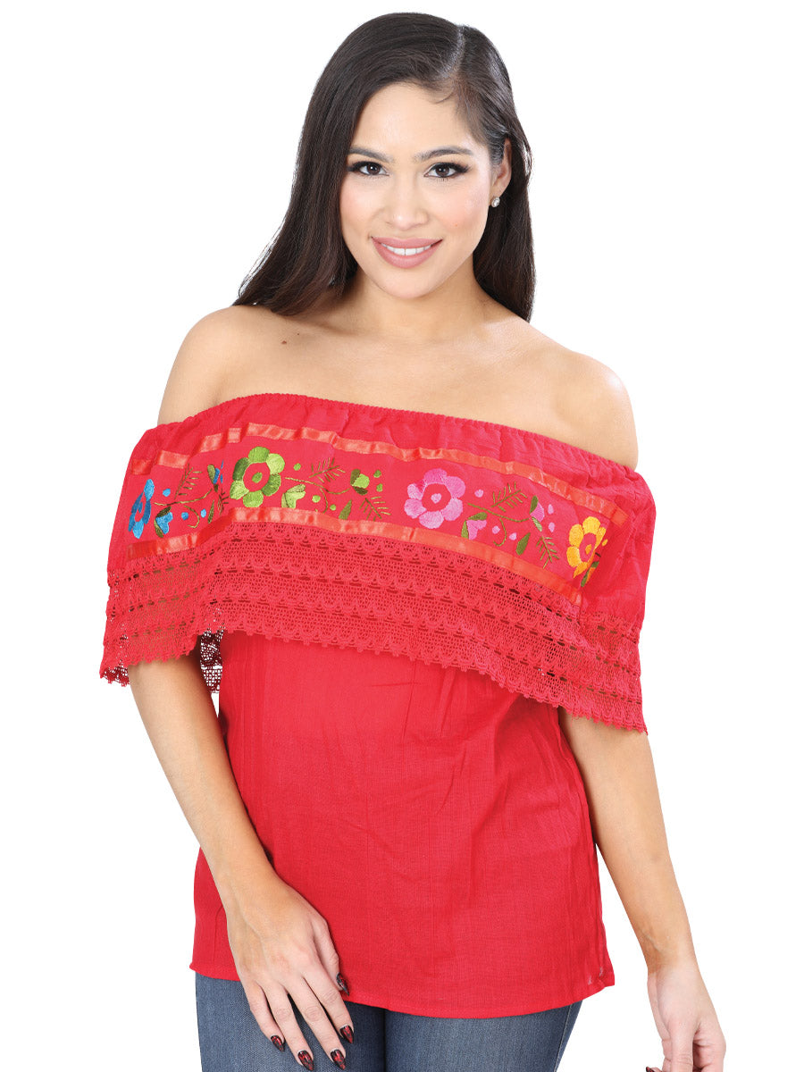 Artisanal Embroidered Blouse 50% Cotton, %50 Polyester Red  601704