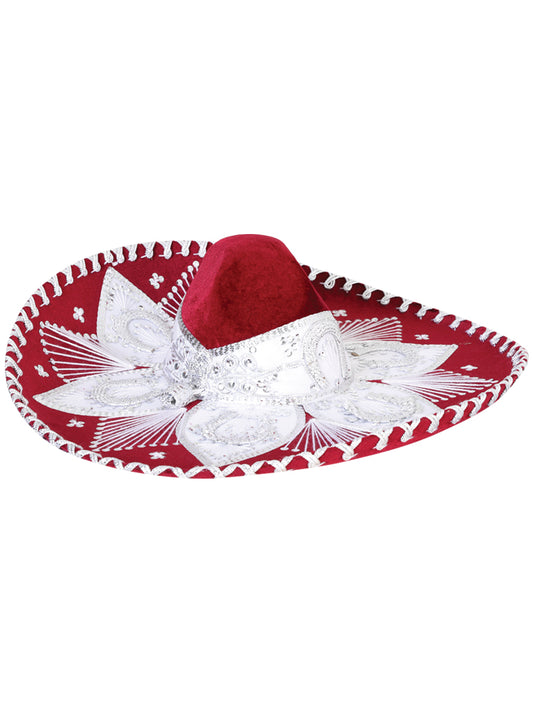 Sombrero Charro Mexicano para Adulto Terciopelo Vino/Plata 601774