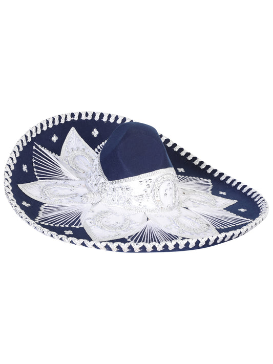 Sombrero Charro Mexicano para Adulto Terciopelo Azul Marino/Plateado 601778