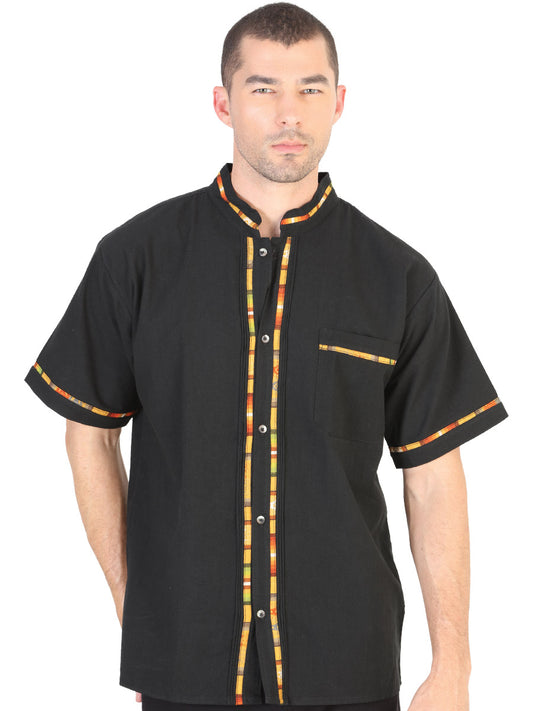 Guayabera Artesanal Mexicana 100% Algodón Negra 601821