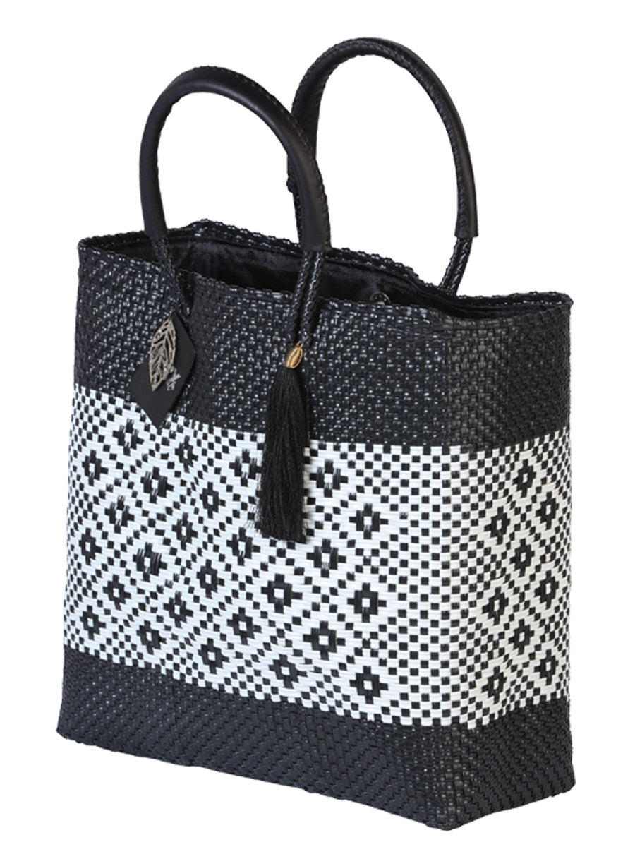Bolso Artesanal 100% Polietileno Negro/Blanco 602118