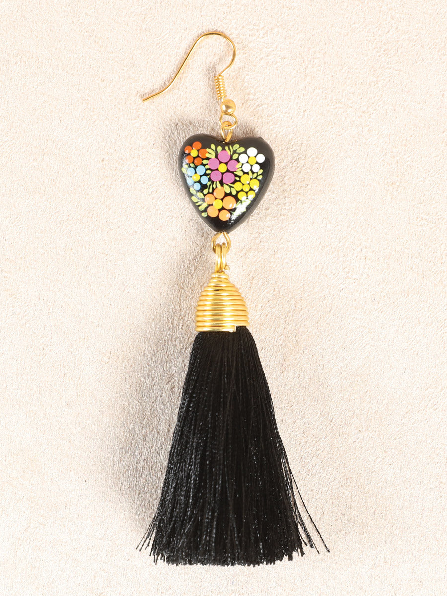Pendientes artesanales pintados a mano negros 602165