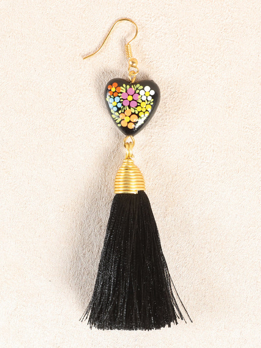 Pendientes artesanales pintados a mano negros 602165